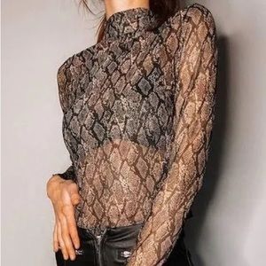 Wild Fable (Target) Snakeskin Mesh Highneck Top